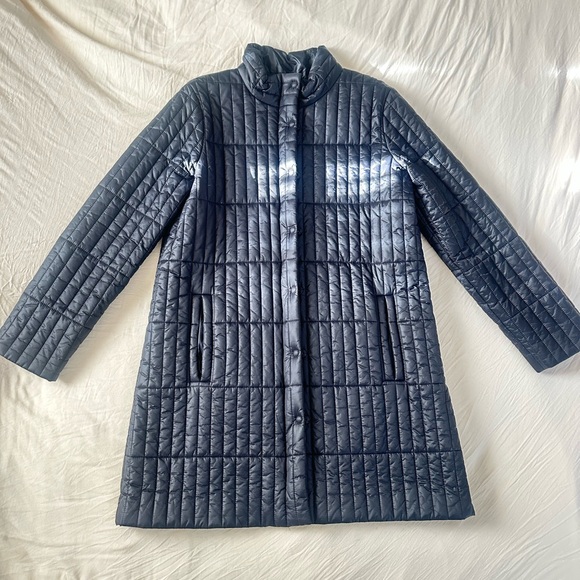 Eileen Fisher Black Recycled Nylon Blend Quilted Stand Collar Jacket Coat M - Picture 4 of 8